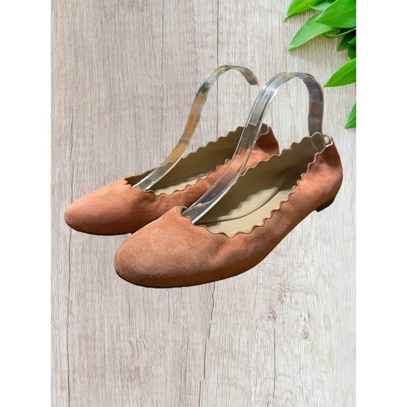 Chloe Lauren Suede Leather Ballet Flats Scalloped Peach Salmon Italy Sz 39.5 US - Picture 1 of 7